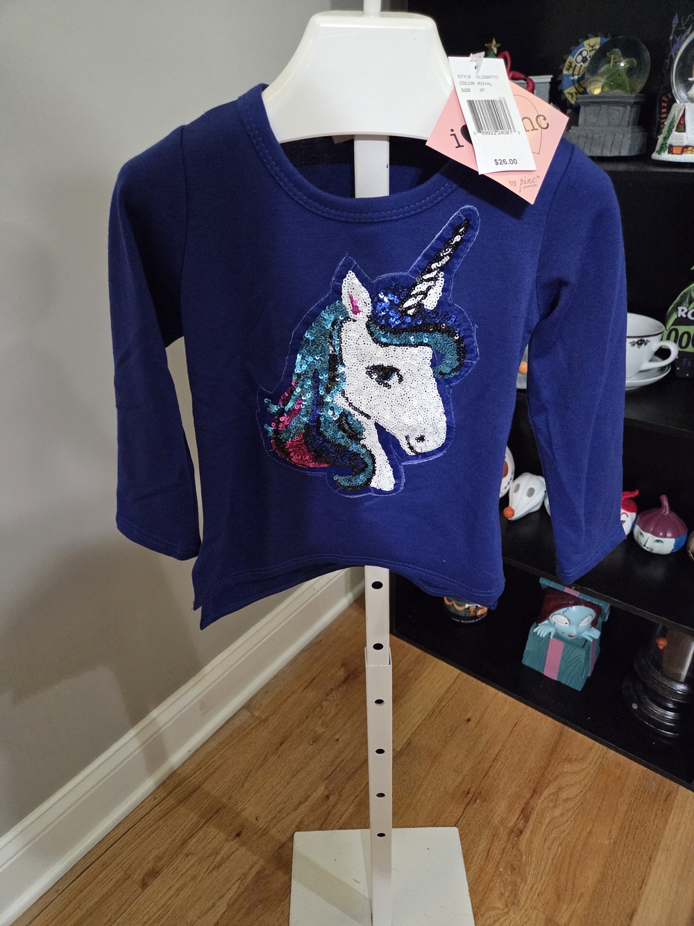 Pinc Girls' Navy Sequin Unicorn Long-Sleeve Top